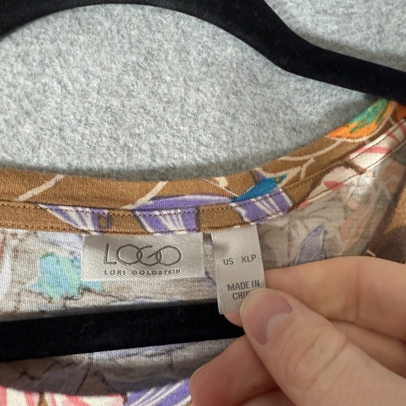 Logo lori goldstein tunic dress womens XL petite brown floral cotton - Picture 7 of 8